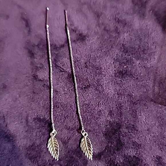 Sterling leaf thread earrings - Picture 1 of 4